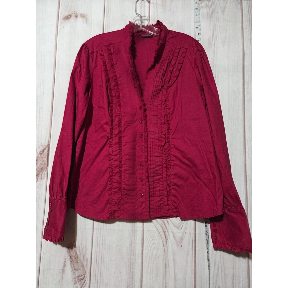 Ladies XL Ruffle Trim Long Sleeve Button Down Blouse Romantic Secretary Top
